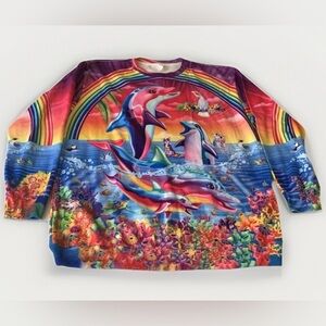 Lisa Frank Rage On! Dolphin All Over Print Pullover Sweatshirt, Approx SZ 2XL